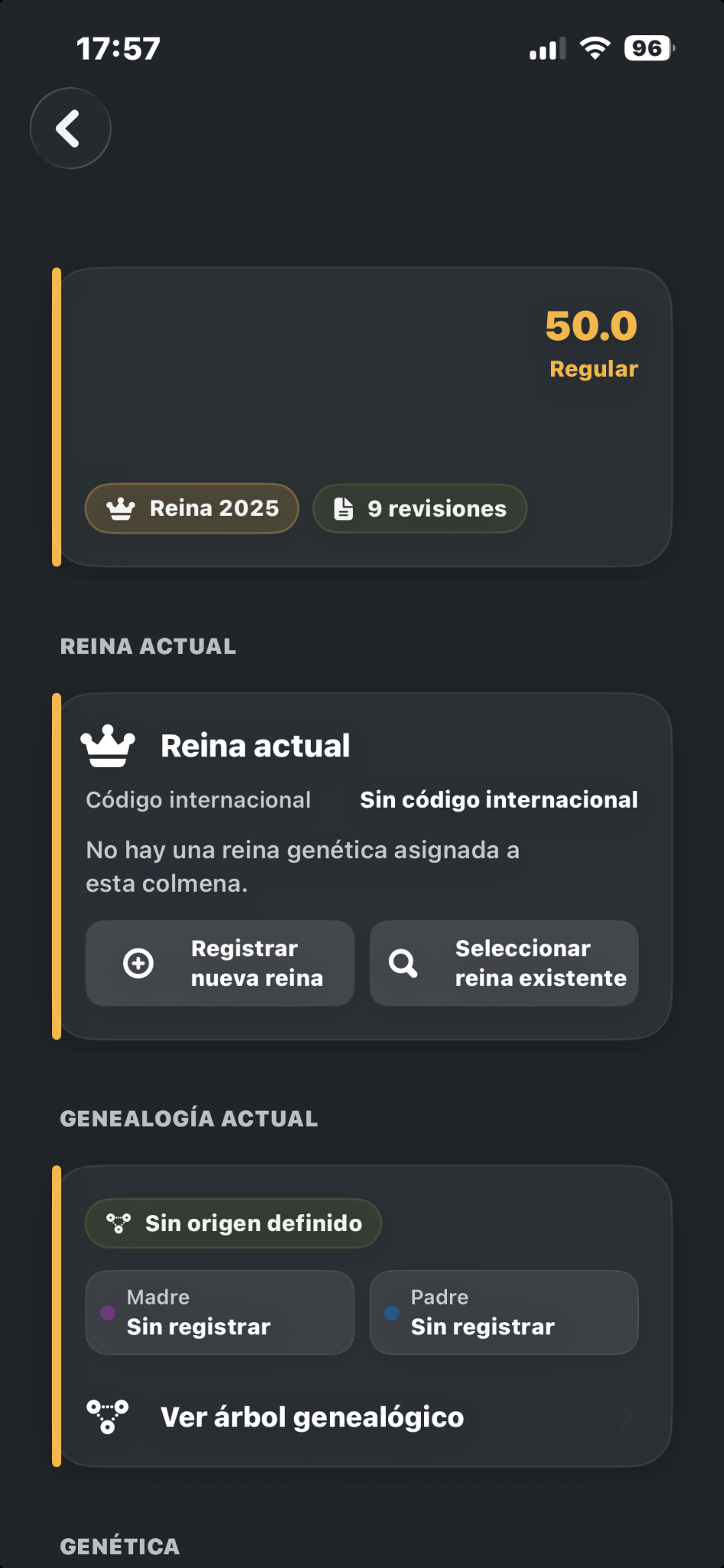 Pantalla real de ColmenaPro con datos identificativos ocultos