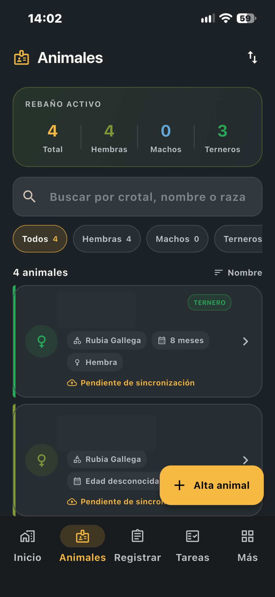 Pantalla real de GandoPro con identificadores ocultos