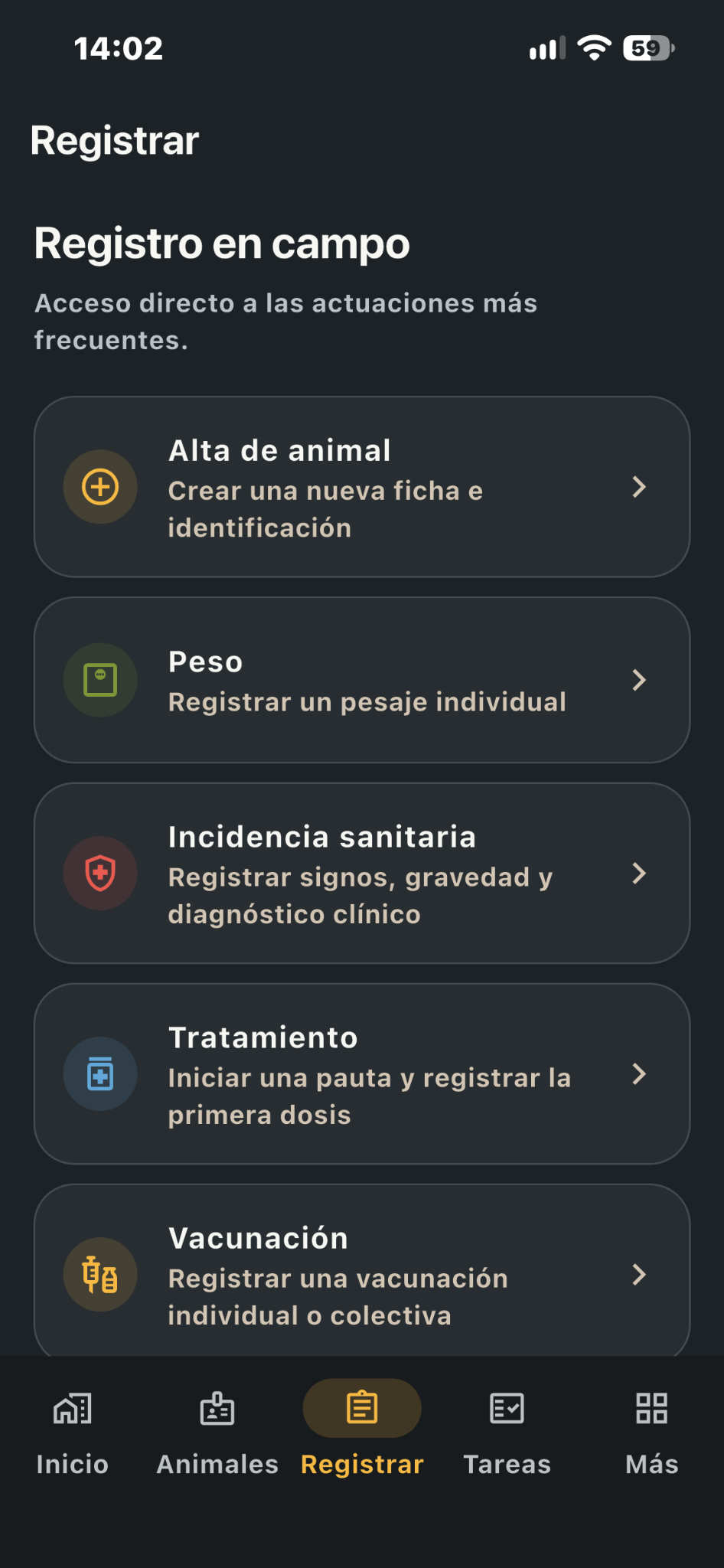 Registro en campo